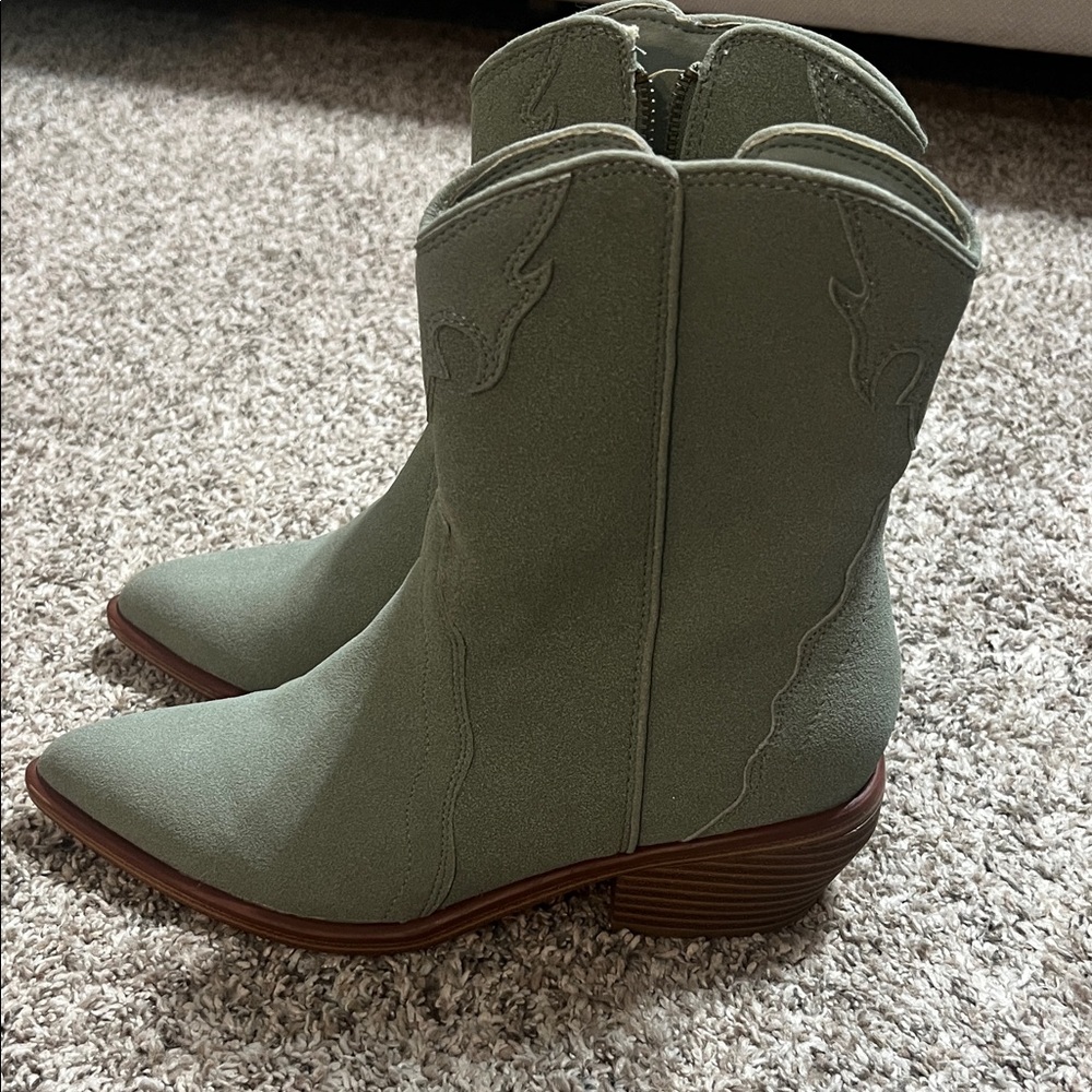 Altar'd State Sage Green Suede Western Ankle Boots